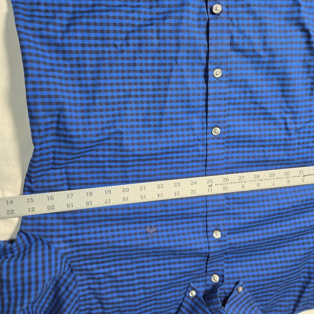 Brooks Brothers Milano Fit Shirt Mens Medium Blue Black Gingham Non-Iron Stretch - Picture 3 of 5